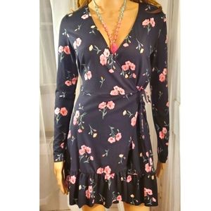 Divide by H&M Black Floral Wrap Dress Size s